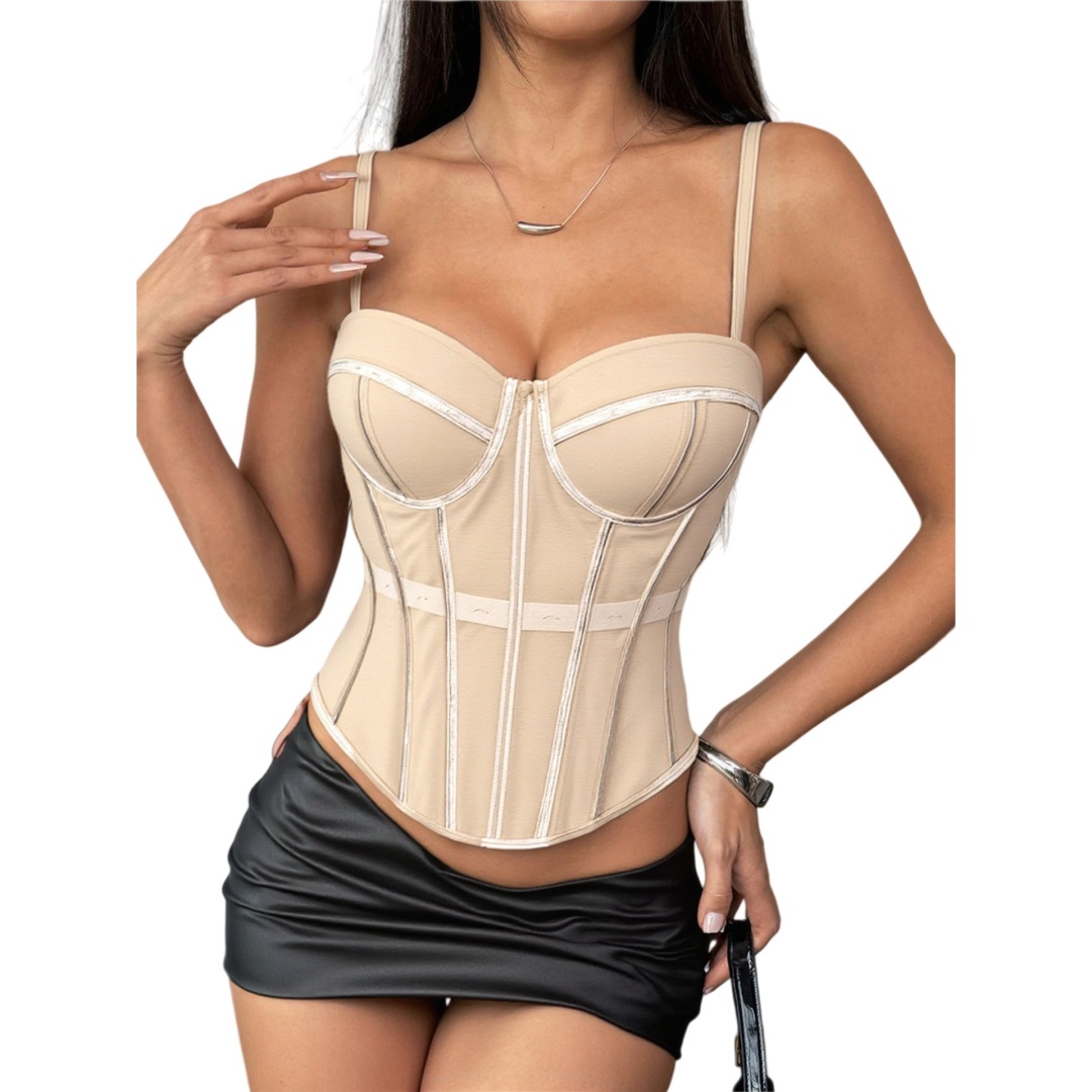 Elegant Burgundy Corset Top Sexy Mesh Fishbone Crop Top Fashion Short Camisole